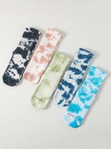 1 par de calcetines tipo tripulación con efecto tie-dye unisex, calcetines de yoga con estampado de letras y agarre antideslizante, aptos para el hogar y deportes, para gimnasio