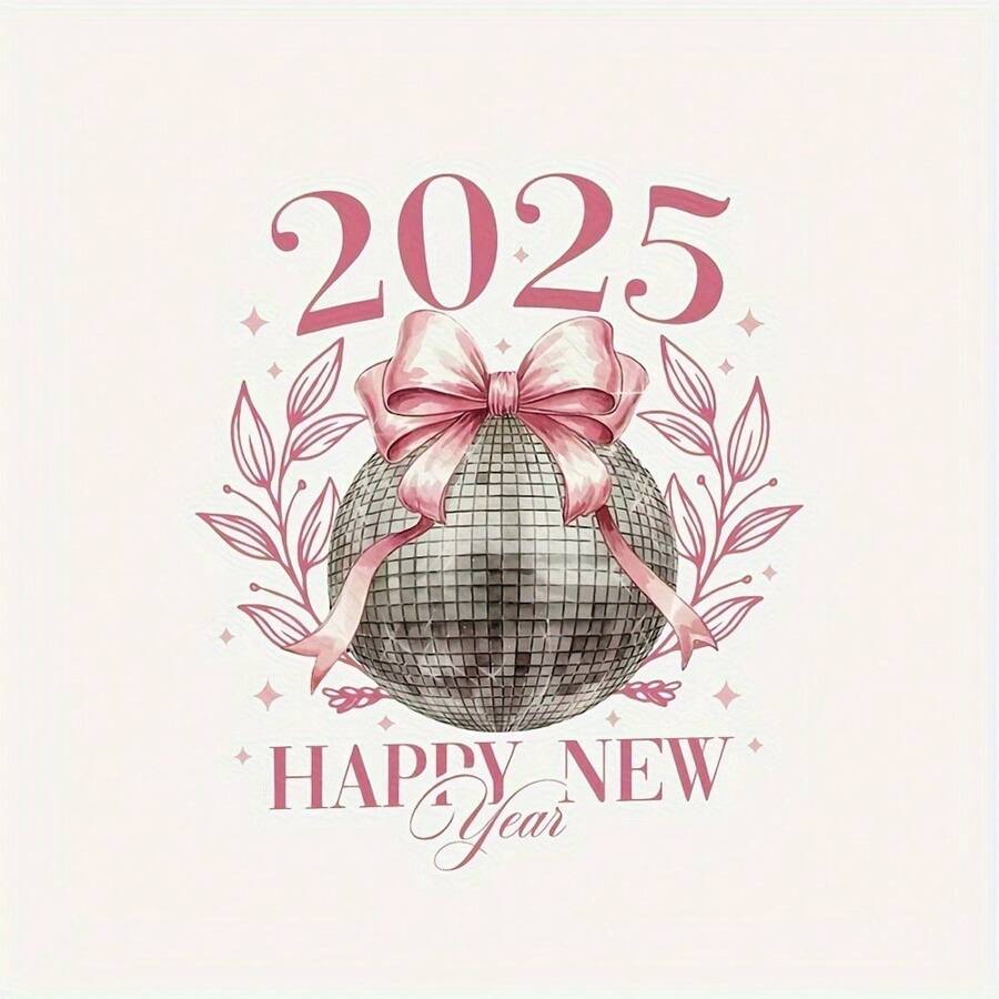 1/2/3 件 2025 年新年迪斯科球热贴纸，粉色蝴蝶结 - 服装和面料，塑料，社交俱乐部调情风格 - 派对时尚配饰（白色） - 彩色 - 查看 1