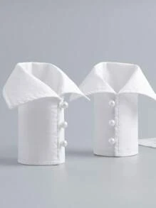 1 Pair Simple White Elegant Pearl Sleeve Cuffs, Suitable For Autumn/Winter Decoration