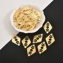 10pcs Raw Brass Single Hole Hollow Moon Textured Pattern Pendant, DIY Simple Earrings Necklace Jewelry Pendant