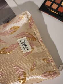 1 件粉红金轻奢风格手提化妆包，精致提花金粉叶，3D 图案休闲时尚便携化妆包，帆布衬里，多功能，简约化妆品包，大容量收纳包，适合钱包 - 粉色 - 查看 8