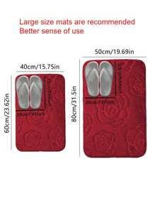 1 pieza Felpudo de piso con relieve de rosa de franela, adecuado para uso diario, felpudo del Día de San Valentín, decoración de baño del hogar, alfombra de baño, alfombra de piso, alfombra de exterior, felpudo de puerta, decoración de otoño, accesorios de baño, decoración de entrada escolar - Burdeos - Ver 2