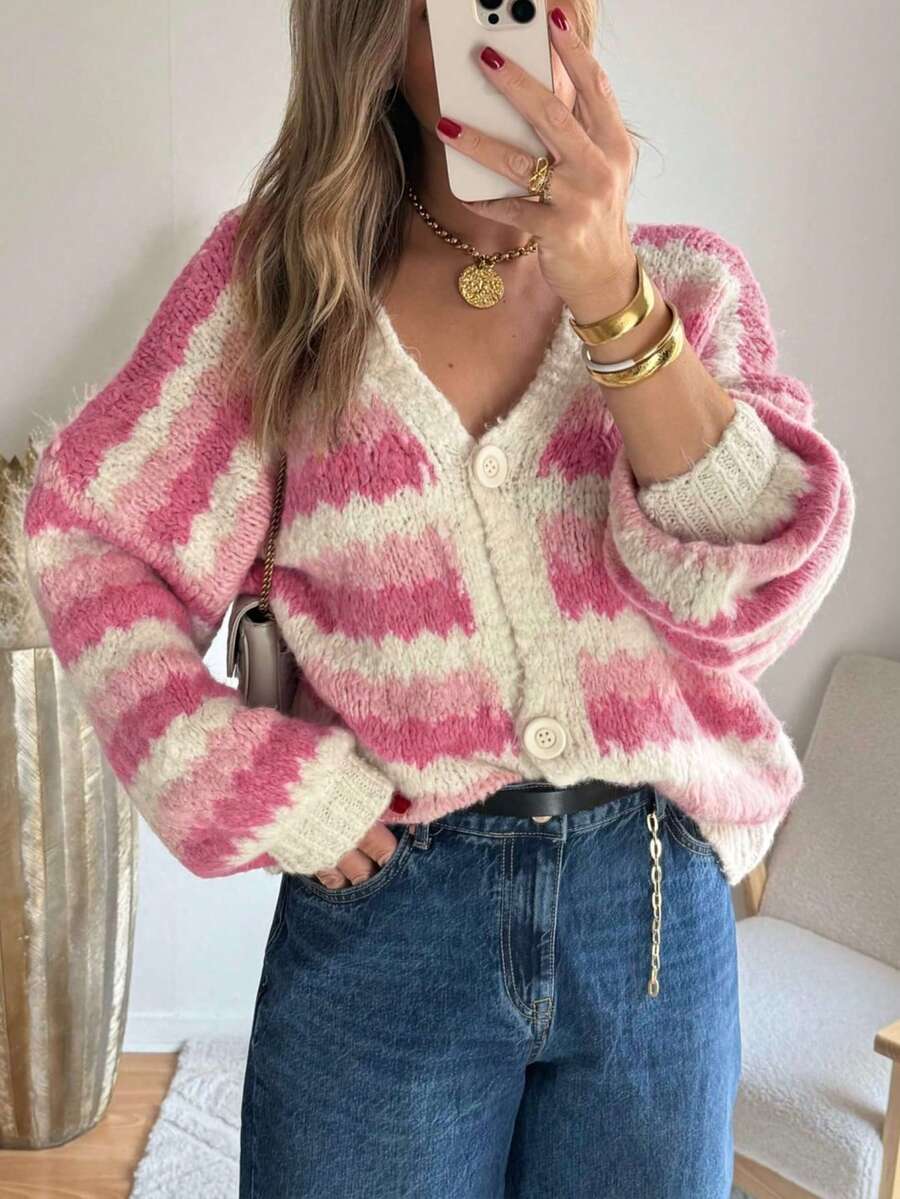 1 Áo len cardigan sọc kiểu Pháp cho nữ, Áo thu đông mới về thời trang, Áo dài tay kiểu Mỹ cài cúc họa tiết chắp vá màu sắc phổ biến, Trang phục công sở tối giản cổ điển thập niên 70 dành cho giáo viên, Áo len dệt kim màu trơn đơn giản cổ điển dáng rộng ấm áp, vai trễ, dài tay, thích hợp làm áo khoác ngoài - Nhiều màu - Xem 1