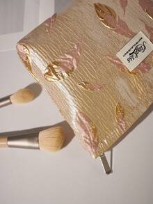 1 件粉红金轻奢风格手提化妆包，精致提花金粉叶，3D 图案休闲时尚便携化妆包，帆布衬里，多功能，简约化妆品包，大容量收纳包，适合钱包 - 粉色 - 查看 7