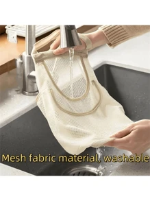 1件装洋葱姜蒜收纳袋蔬菜挂网袋壁挂式购物袋垃圾收纳网袋 - 米色 - 查看 2