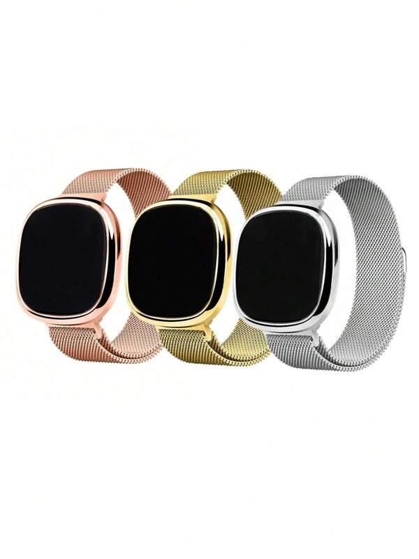 3pcs/Set Magnetic Rectangle Digital Display Emoticon Couple Friendship Bracelet Watch, Gift