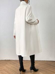 Single-Breasted Casual Stand Collar Woolen Coat - White - View 2
