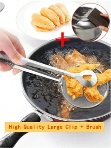 1pc Stainless Steel Fry Oil Filter And Strainer, Fry Strainer Ladle, Kitchen Food Filtering Mesh, For Frying Food. High Heat Resistant Food Filter Tongs, Kitchen Cooking Tools - Multicolor - View 2