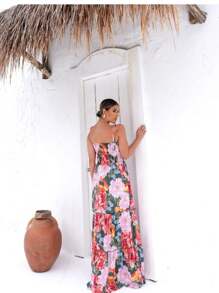 LONG DRESS CAIO V. SUMMER PRINTED STRAPS - 綠色 - 查看 2
