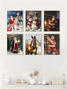 3/6 件无框冬季圣诞节节日帆布壁画、马棚、雪人、圣诞老人装饰、圣诞节节日装饰、家居装饰材料 - 彩色 - 查看 17