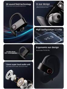 Tai nghe nhạc không dây thực sự New Beat Style 5.3 Tai nghe nhét tai đeo tai thoải mái cho doanh nhân Tai nghe nhét tai video TWS HIFI Dolby Bass 9D Tai nghe gọi HD âm thanh nổi cho Android Tương thích với iPhone Tai nghe chơi game điện thoại di động Tai nghe thông minh - màu đen - Xem 3