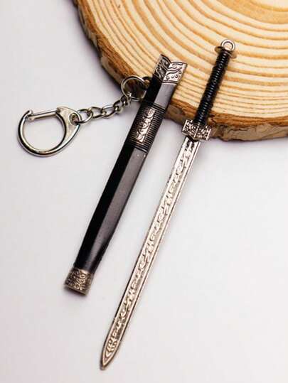 1pc Men's Weapon Model With Sheath, Metal Crafts Ornament, Alloy Weapon Sword Keychain Pendant, Suitable For Gift And Daily Use