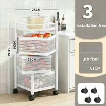 Drehbarer multifunktionaler Aufbewahrungsständer, stehender mehrstöckiger Haushaltsküchen-Snack-Rollwagen, Obst- und Gemüsekorb Organizer