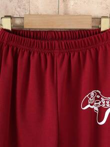 2pcs/Set Boys Casual Plain Color Minimalist Gaming Graphics Print Long Sleeve Hoodie Pullover + Gamers Graphic Print Jogger Pants, Autumn/Winter - Burgundy - View 6