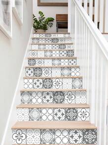 1set European Style Modern Decorative Self-Adhesive Stair Riser Stickers Residue-Free Wall Floor Stickers, 7.09*42.52 Inch,Renovation Stickers Peel Wall Panels,Wall Paper, Wallpapers,Spring Decoration Items Refresh Your Home,Rama Decoration Stickers - Multicolor - View 7