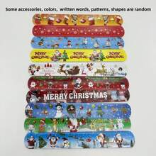 Decoración navideña - Pulsera de Feliz Navidad, set aleatorio con correa de aplauso de PVC, juguetes circulares de dibujos animados, regalo de Navidad. Incluye pulseras con hebilla de Papá Noel y renos, calcetines navideños, bolsas de relleno, artículos de fiesta/algunos accesorios. Los colores, palabras escritas, patrones y formas son aleatorios - Multicolor - Ver 11
