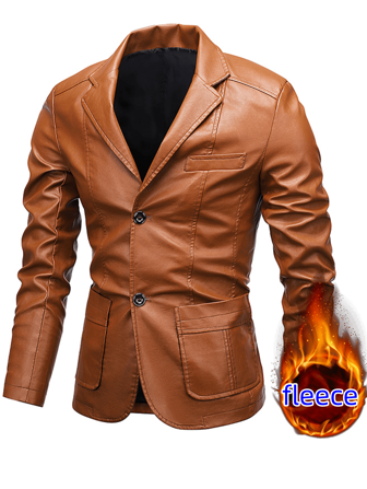 1pc Outdoor Casual Plus Size Men's Loose Fit Faux Leather Jacket Padded Thick Coat - Fashionable Business Casual PU Leather Jacket