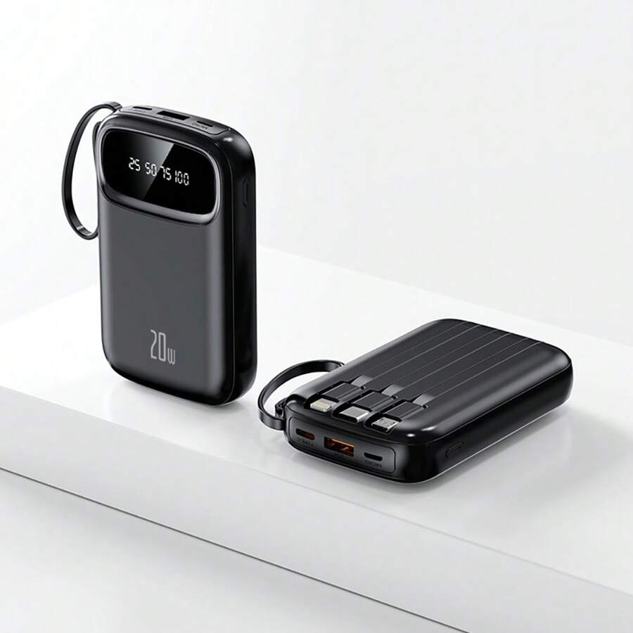 Power Bank Portable Battery 20000mah YISEN Fast Charging 4 Built-In Cables Digital LED Display Portable Charger - Black - View 1