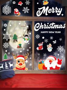 圣诞窗贴圣诞装饰品圣诞窗贴姜饼圣诞派对装饰品姜饼圣诞墙贴双面可重复使用剥离粘贴可拆卸适用于玻璃客厅圣诞薄荷糖和糖果圣诞装饰