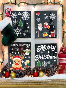 圣诞窗贴圣诞装饰品圣诞窗贴姜饼圣诞派对装饰品姜饼圣诞墙贴双面可重复使用剥离粘贴可拆卸适用于玻璃客厅圣诞薄荷糖和糖果圣诞装饰