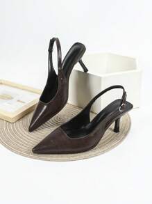 Fall/Winter 2025 Women's Black High Heel Mary Jane Pumps, Formal Shoes Kitten Heel Backless Slip On,Elegant,Pointed Heels - Brown - View 4