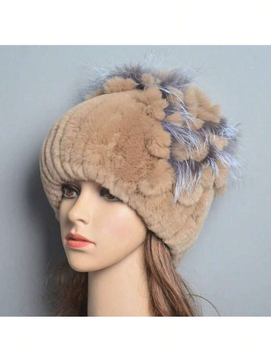 Real Rex Rabbit Fox Fur Hat Rex Rabbit Fur Caps Lady Winter Warm