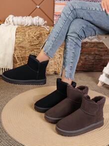 Jesienno-zimowe damskie brązowe, skórzane, wodoodporne, grube, polarowe, modne śniegowce i futrzane buty