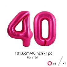 40英寸（约101.6厘米）大号粉色数字气球，氦气级聚酯薄膜铝箔数字气球适合18至40岁生日派对、生日装饰、毕业典礼、周年纪念派对装饰（多种颜色可选） - 玫紅色 - 查看 6