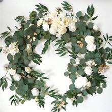 5.9ft Artificial Flowers Eucalyptus Garland With Flowers Fall Flowers,Wedding Arch Flowers,Wedding Table Garland,Flocked Garland, Wedding Decorations,Garland Christmas Decorations - 白色 - 查看 7