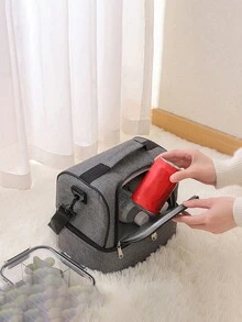 宽敞的防水保温午餐袋 - 双层保温便当盒手提袋，适合露营和野餐，耐用，可手洗 - 彩色 - 查看 3