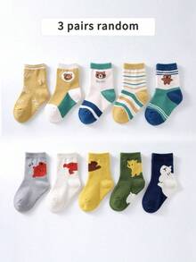 5 双男女通用幼儿/儿童秋冬卡通熊图案短袜，时尚休闲运动条纹软袜 - 彩色 - 查看 11