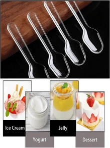 100pcs Clear Plastic Mini Spoons, Ice Cream, Dessert Spoon, Coffee Spoon, Party Serving, Suitable For Wedding, Festival, Gathering, Cake, Dessert, Coffee & Fruit Salad Sampling Spoons , For Halloween Or Christmas Party - Multicolor - View 6
