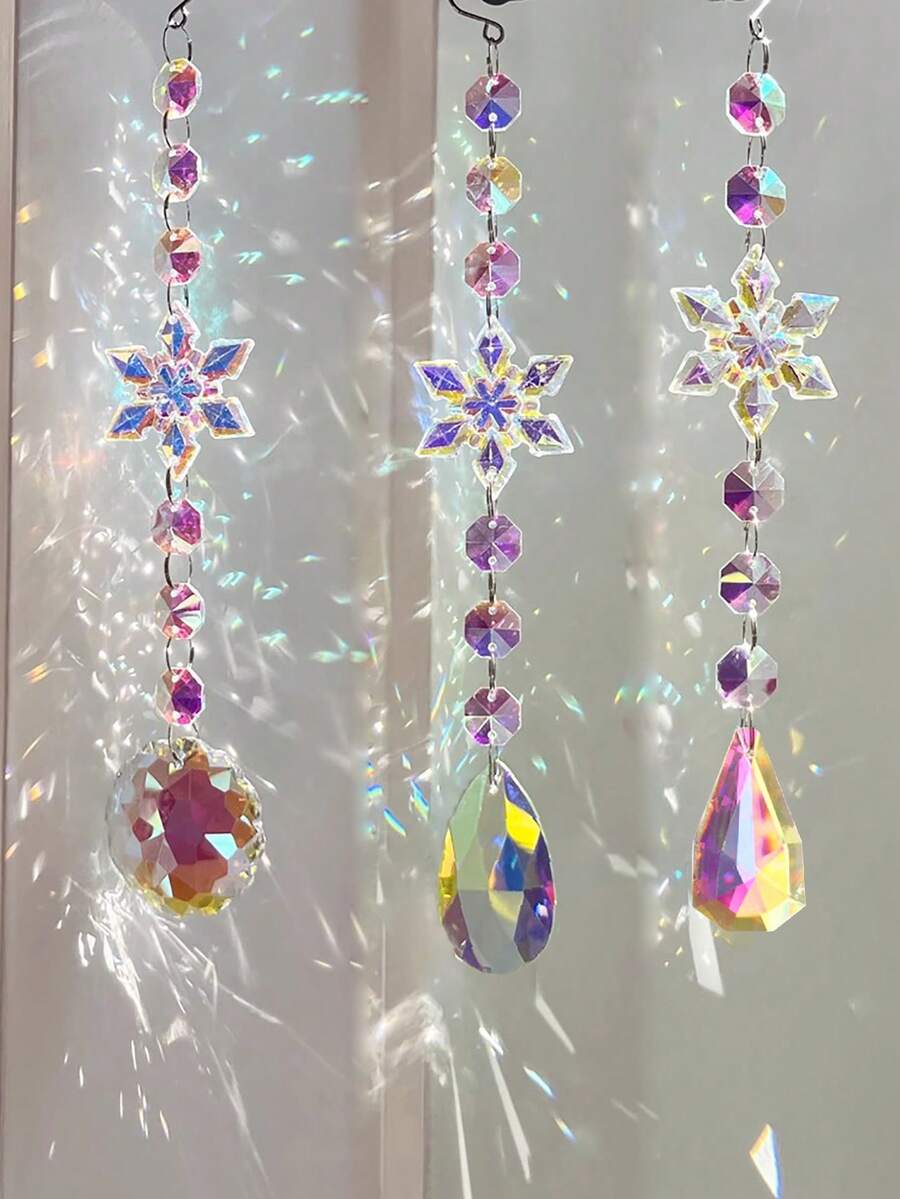 1 件 AB 色圣诞亚克力雪花悬挂水晶棱镜球灯吊坠家居圣诞树 DIY 装饰圣诞新年派对用品节日礼物，圣诞节 - 彩色 - 查看 1