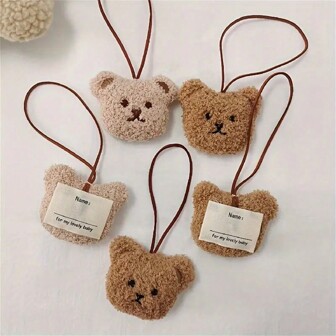 1pc Korean Style Plush Little Bear Name Tag, Cute Bear Doll Bag Pendant, Children Name Tag Key Chain Ornament Car Accessories Bag Charm Backpack For School Goth Y2k