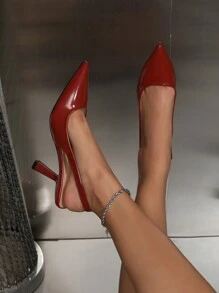 OMS Scarpe con tacco alto, moda europea e americana, nuovo design semplice, punta affusolata, tomaia bassa, marrone con tacco sottile, scarpe da donna con tacco alto e retro aperto