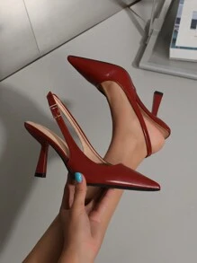 OMS Scarpe con tacco alto, moda europea e americana, nuovo design semplice, punta affusolata, tomaia bassa, marrone con tacco sottile, scarpe da donna con tacco alto e retro aperto