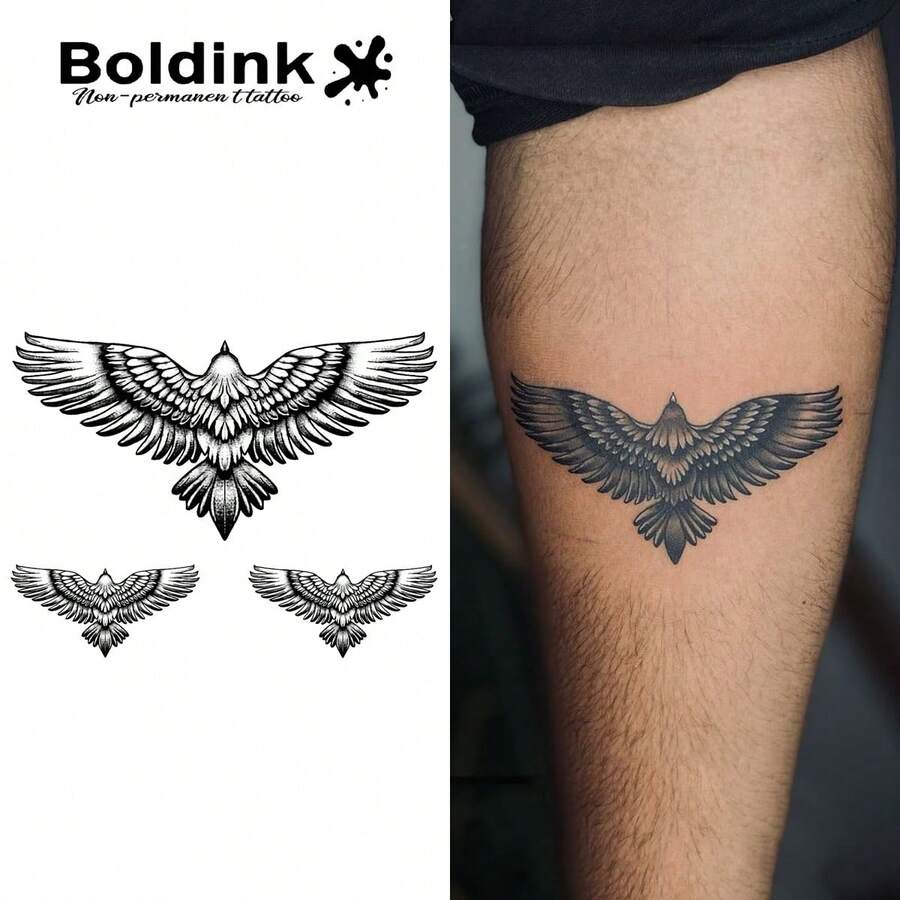 Boldink Non-Permanent Tattoo Technology, Inspiring Eagle Design Temporary Tattoo, Waterproof Long Lasting Magical Tattoo Lasts 1-2 Weeks, Natural Looking Temporary Tattoo Stickers, Interesting Tattooing Experience - Black - View 1