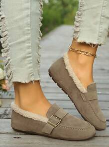 Giày lười ấm áp cho nữ 2024 Giày lái xe thoáng khí cổ điển mùa đông mới, Giày đế mềm lười đế mềm, Giày đế mềm ... - Màu Khaki - Xem 7