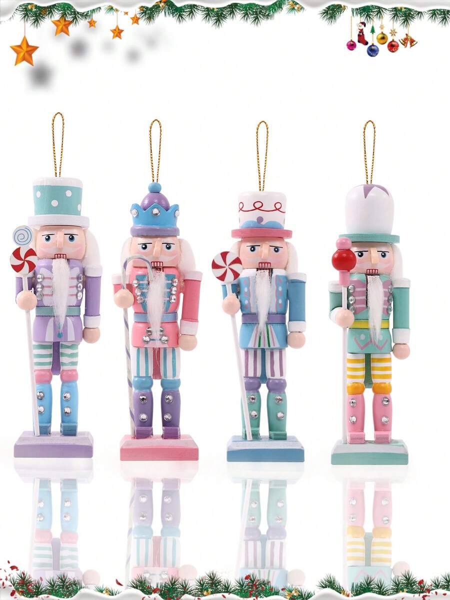 1 套（4 件）/1 件 - 圣诞胡桃夹子装饰套装、木制士兵胡桃夹子、彩色胡桃夹子士兵、小雕像粉色胡桃夹子、装饰圣诞树派对用品、圣诞装饰、感恩节装饰、房间装饰、家居装饰、圣诞快乐派对最佳礼物