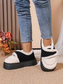 女士黑白雪地靴，2024年新款冬季短靴，厚底，保暖内衬，防滑 - 黑與白 - 查看 4