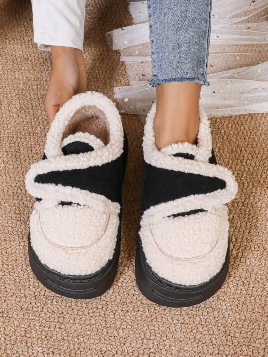 女士黑白雪地靴，2024年新款冬季短靴，厚底，保暖内衬，防滑 - 黑與白 - 查看 1