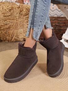 Jesienno-zimowe damskie brązowe, skórzane, wodoodporne, grube, polarowe, modne śniegowce i futrzane buty