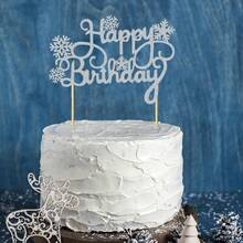 1Pc Snowflake Happy Birthday Cake Topper Glitter Winter Frozen Theme Cake Pick For Snowflake Happy Birthday Theme Christmas Birthday Theme Party