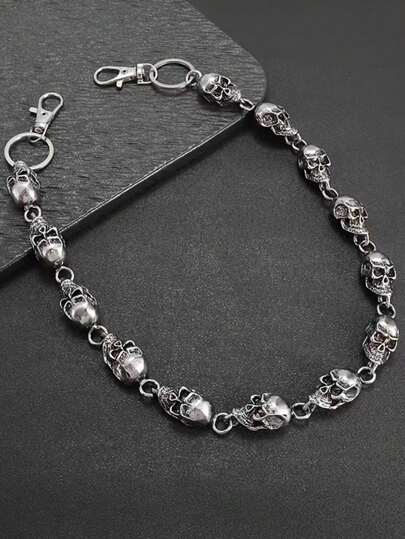 复古欧美嘻哈男士朋克风金属骷髅腰链，休闲裤链配饰，独特哥特式骷髅交叉腰链，锌合金材质，适合所有季节，夏季、秋季、万圣节短裤