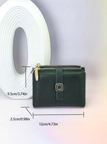 MINGYOU Ví nữ ngắn có khóa bấm với họa tiết vỏ cây mềm bằng da PU đa chức năng thời trang thường ngày đựng thẻ có khóa kéo đựng tiền xu phong cách tối giản tiện lợi đựng ví da PU nhỏ - màu xanh lá - Xem 4