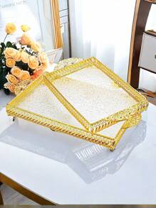1 khay đựng đồ ăn hình chữ nhật bằng Acrylic sang trọng, màu vàng có tay cầm, chất liệu Acrylic bền, thiết kế họa tiết sóng, lý tưởng cho ngày lễ và mọi mùa, tuyệt vời để đựng bánh, đồ ăn nhẹ, đồ uống - Nhiều màu - Xem 1