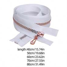 5 件装 5# 方形和圆形玫瑰金单滑块拉链，适用于服装和夹克，有黑色和白色可选，多种尺寸