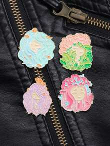 1 件可爱女孩风格胸针，金鱼、海洋、花卉、蝴蝶图案，金属徽章，适合年轻女士系列 - 彩色 - 查看 1