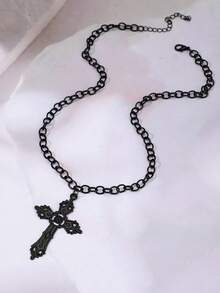 复古哥特式黑暗吊坠项链，男女皆宜 - 黑色 - 查看 4