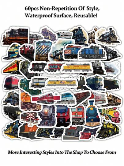 60 件火车、涂鸦贴纸、有趣可爱的卡通贴纸、儿童贴纸，适用于 DIY 手机壳、iPad、笔记本电脑装饰、汽车保险杠、滑板、热水瓶水壶贴纸、旅行相册和日记贴纸、手册装饰等。